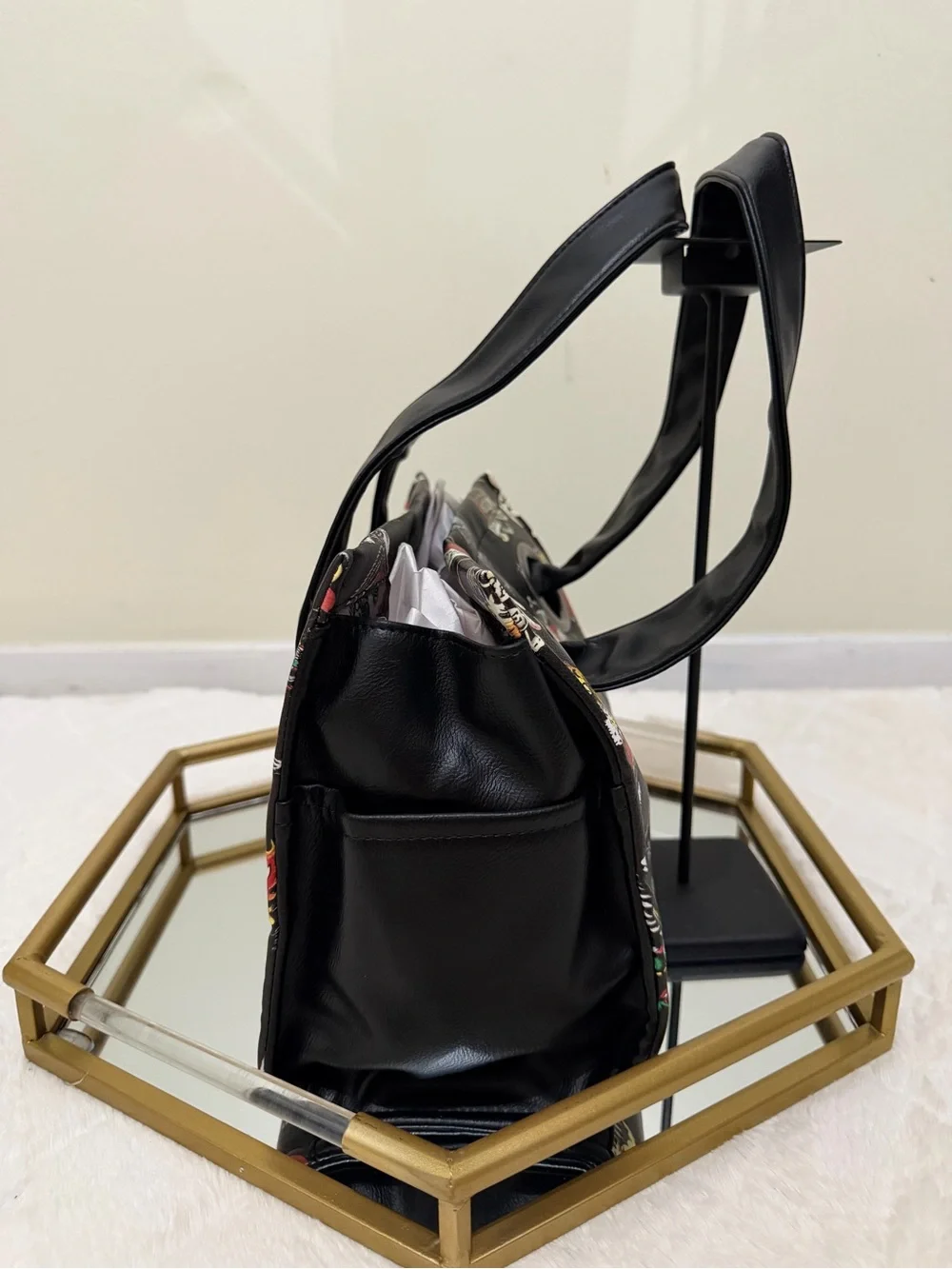 Ed Hardy Black Satchel with Red Heart Tattoo Motif